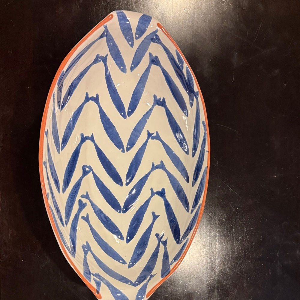 Blue and White Fish Pattern Decorative oblong bowl